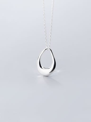 925 Sterling Silver With Platinum Plated Simplistic Hollow Oval Necklaces