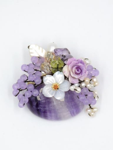 Elegant Purple Gemstone Flowers Women Brooch