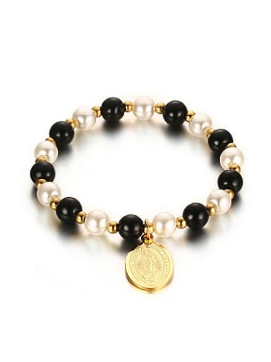 Elegant Gold Plated Tag Artificial Pearl Bracelet