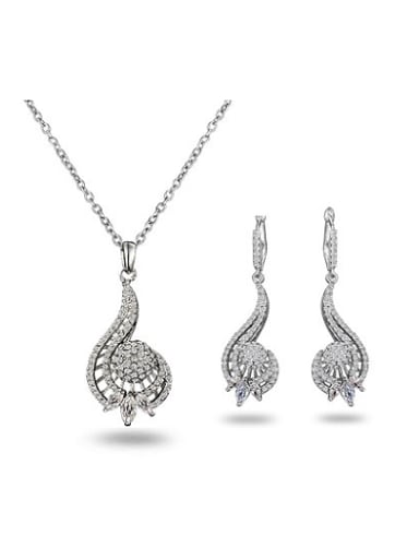 Fashion White Gold Plated Geometric Shaped Zircon Two Pieces Jewelry Set