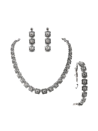 Vintage style Grey Crystals Antique Silver Plated Alloy Three Pieces Jewelry Set