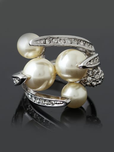 Exaggerated Artificial Pearls Rhinestones Alloy Ring