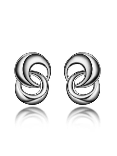 Simple Tiny Double Combined Circles 925 Sterling Silver Stud Earrings