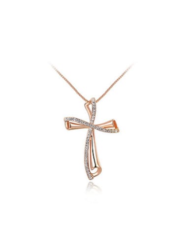 Women Trendy Cross Shaped Austria Crystal Necklace