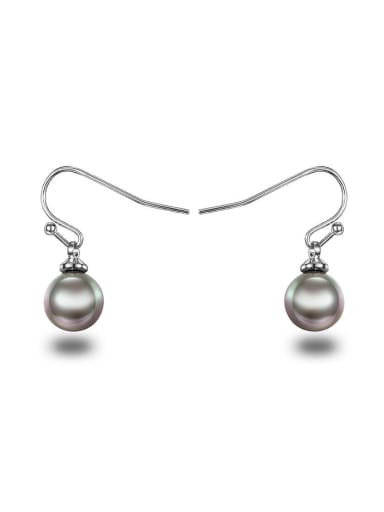 All-match Black Platinum Plated Artificial Pearl Drop Earrings