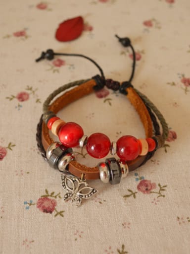 Multi-layer Butterfly Shaped Red Beads Bracelet