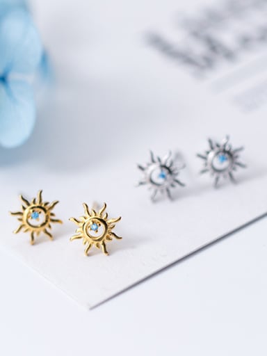 Pure silver hollowed blue drills for lovely sun studs