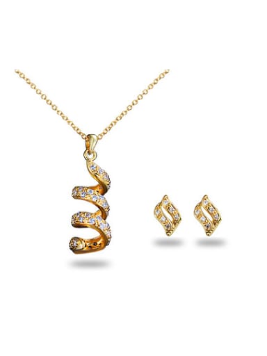 Exquisite 18K Gold Plated Spiral Shaped Zircon Two Pieces Jewelry Set