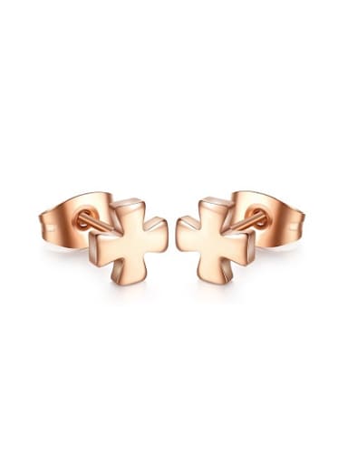 Elegant Rose Gold Plated Cross Shaped Titanium Stud Earrings