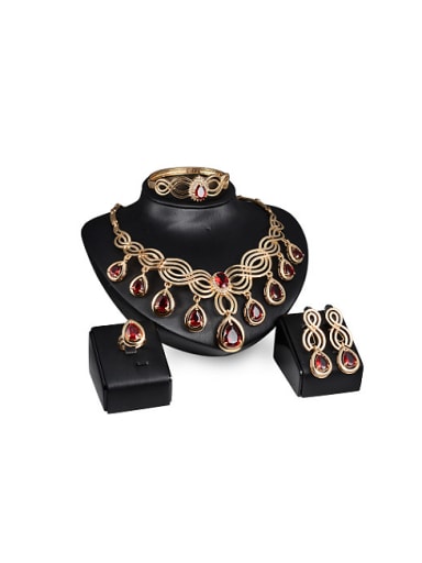 custom 2018 Alloy Imitation-gold Plated Vintage style Artificial Gemstone Four Pieces Jewelry Set