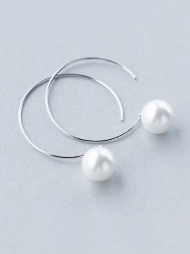 S925 silver sweet shell pearls round hook hoop earring