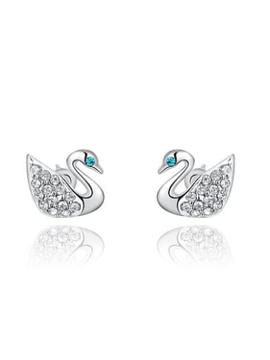 Elegant Platinum Plated Swan Shaped Stud Earrings
