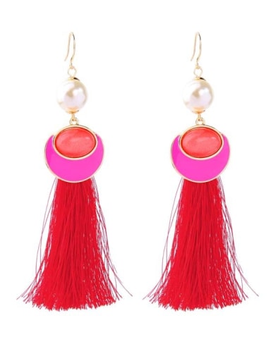 Red Color Tassel Fashion Drop Earrings