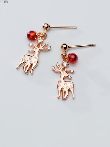 925 Sterling Silver With Rose Gold Plated Cute Elk Drop Earrings