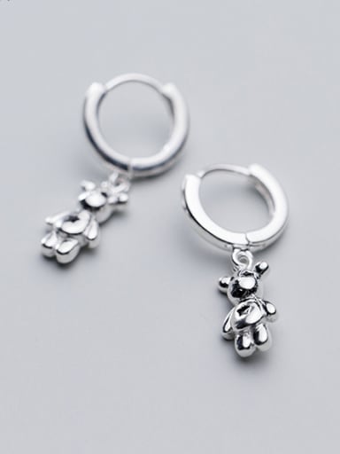 925 Sterling Silver With Silver Plated Cute Bear Clip On Earrings