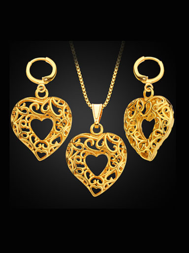 18K Gold Plated Hollow Heart-shaped Two Pieces Jewelry Set