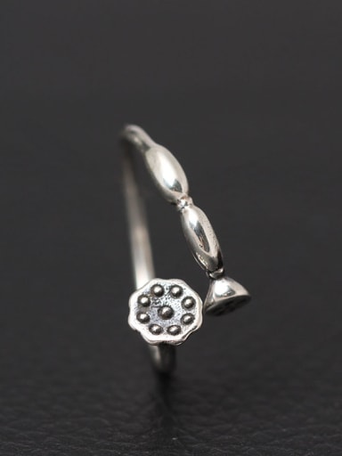 Retro Style Silver Lotus Root Open Ring