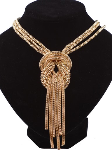 Exaggerated Knotted Tassels Gold Plated Alloy Necklace