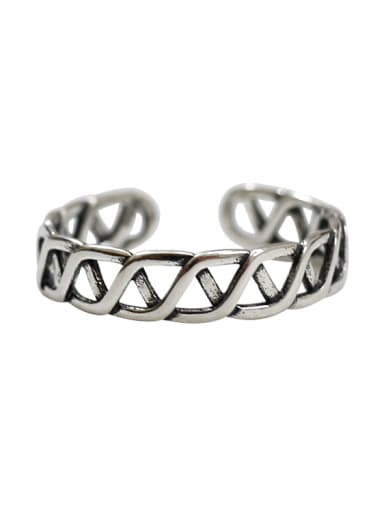 Simple Hollow Woven Silver Opening Ring