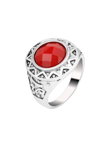 Retro style Red Resin stone Antique Silver Plated Alloy Ring