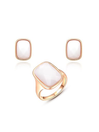 Rose Gold Plated Square Shaped Austria Crystal Two Pieces Jewelry Set