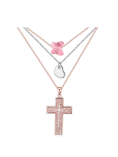 Fashion Multi-layers austrian Crystals Cross Alloy Necklace