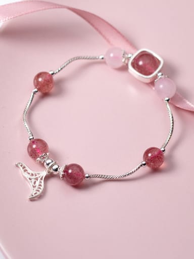 Elegant Leaf Shaped Pink Crystal S925 Silver Bracelet