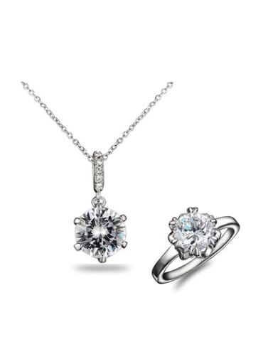 Fashion Platinum Plated Flower Shaped Zircon Two Pieces Jewelry Set
