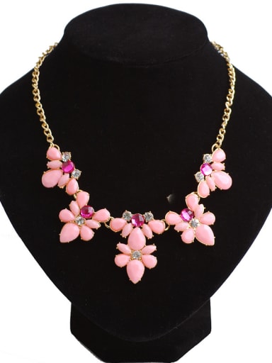 Fashion Colorful Resin Flowery Pendant Gold Plated Necklace