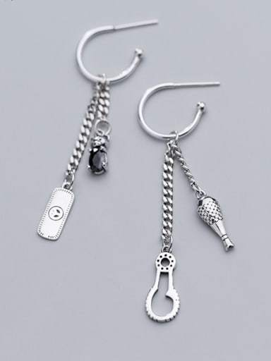 925 Sterling Silver With Silver Plated Fashion Panda small fish silver slice pin Hook Earrings