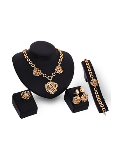 Alloy Imitation-gold Plated Vintage style Flower-shaped Four Pieces Jewelry Set