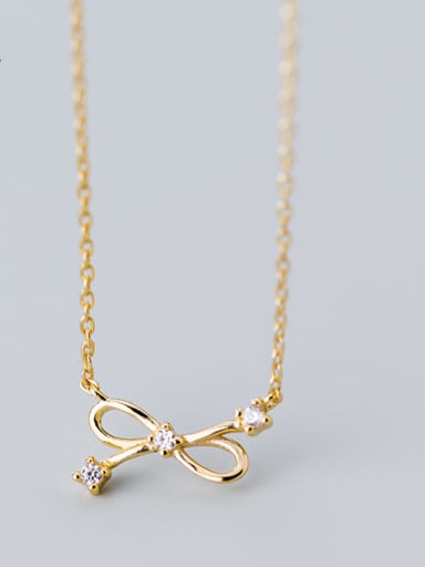 925 Sterling Silver With Gold Plated Simplistic Bowknot Necklaces