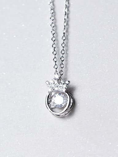 Fresh Crown Shaped Rhinestone S925 Silver Necklace