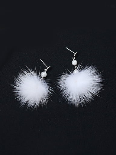Freshwater Pearl White Pompon Earrings