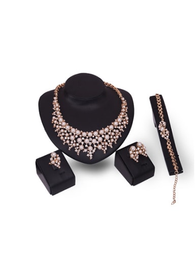 Alloy Imitation-gold Plated Fashion Artificial Pearl and Rhinestones Four Pieces Jewelry Set