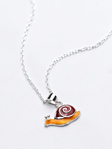 Lovely Snail Shaped S925 Silver Enamel Necklace