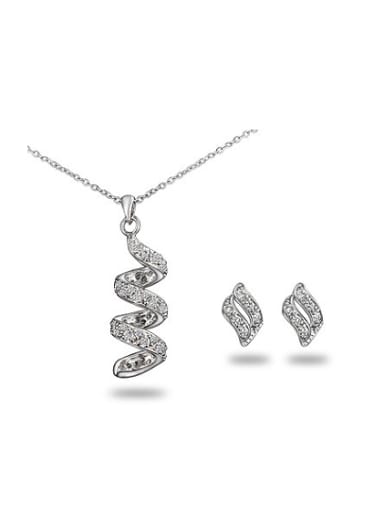 All-match Spiral Shaped Platinum Plated Zircon Two Pieces Jewelry Set