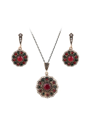 custom Retro style Red Resin stones White Crystals Flowery Two Pieces Jewelry Set