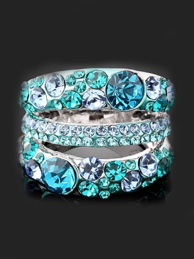 Exaggerated Cubic Rhinestone-covered Three-band Alloy Ring