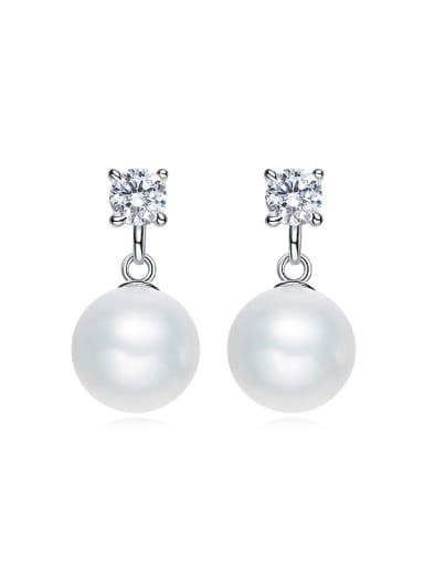 Fashion White Artificial Pearl Cubic Zircon 925 Silver Stud Earrings