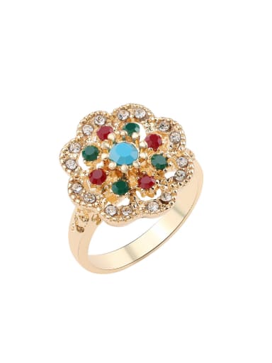Exquisite Retro Colorful Resin stones Gold Plated Alloy Ring