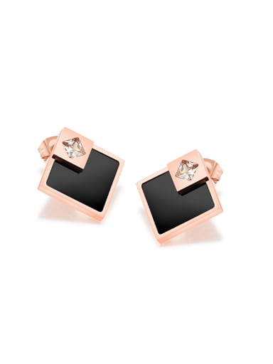 Simple Square Zircon Rose Gold Plated Stud Earrings