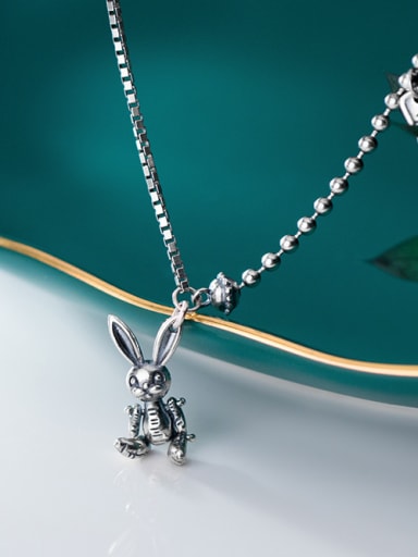 925 Sterling Silver With Antique Silver Plated Cute Animal Rabbit Necklaces