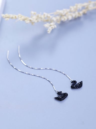 Elegant Black Swan Cubic Zircon 925 Silver Line Earrings