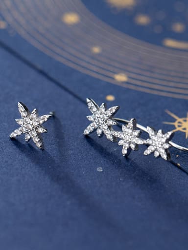 925 Sterling Silver With Platinum Plated Fashion Asymmetry Snowflake Stud Earrings