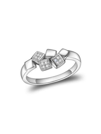 Exquisite Platinum Plated Square Shaped Zircon Ring