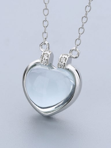 Simple Opal stone Heart Pendant 925 Silver Necklace