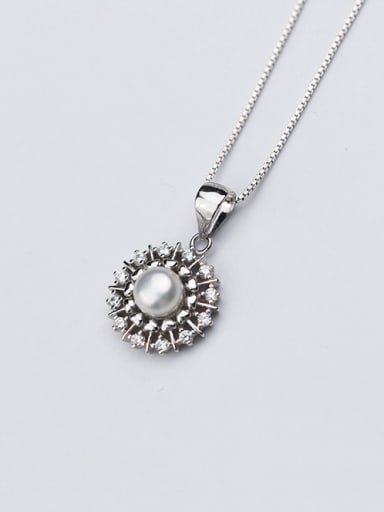 Vintage Round Shaped Artificial Pearl S925 Silver Pendant