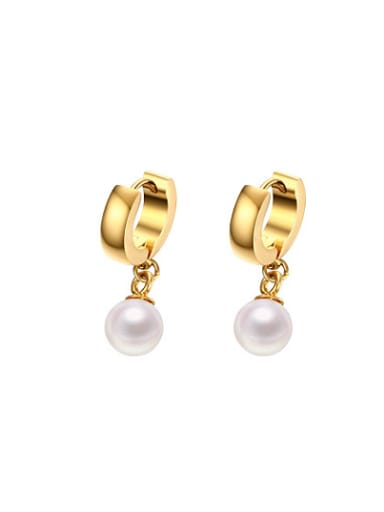 Trendy Gold Plated Artificial Pearl Titanium Drop Earrings