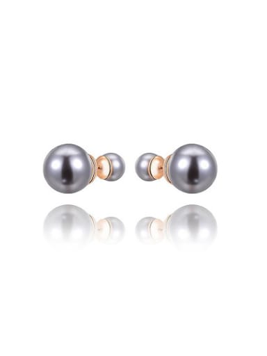 Elegant Rose Gold Plated Gray Pearl Stud Earrings
